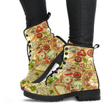 Pizza Pattern Background Leather Boots