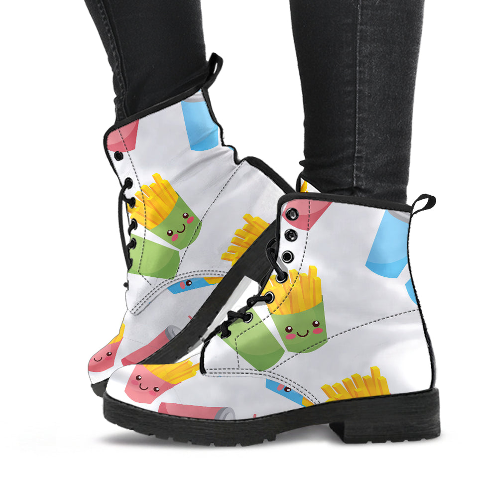 Colorful French Fries Pattern Leather Boots