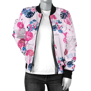 Flamingo Pink Pattern Women Bomber Jacket