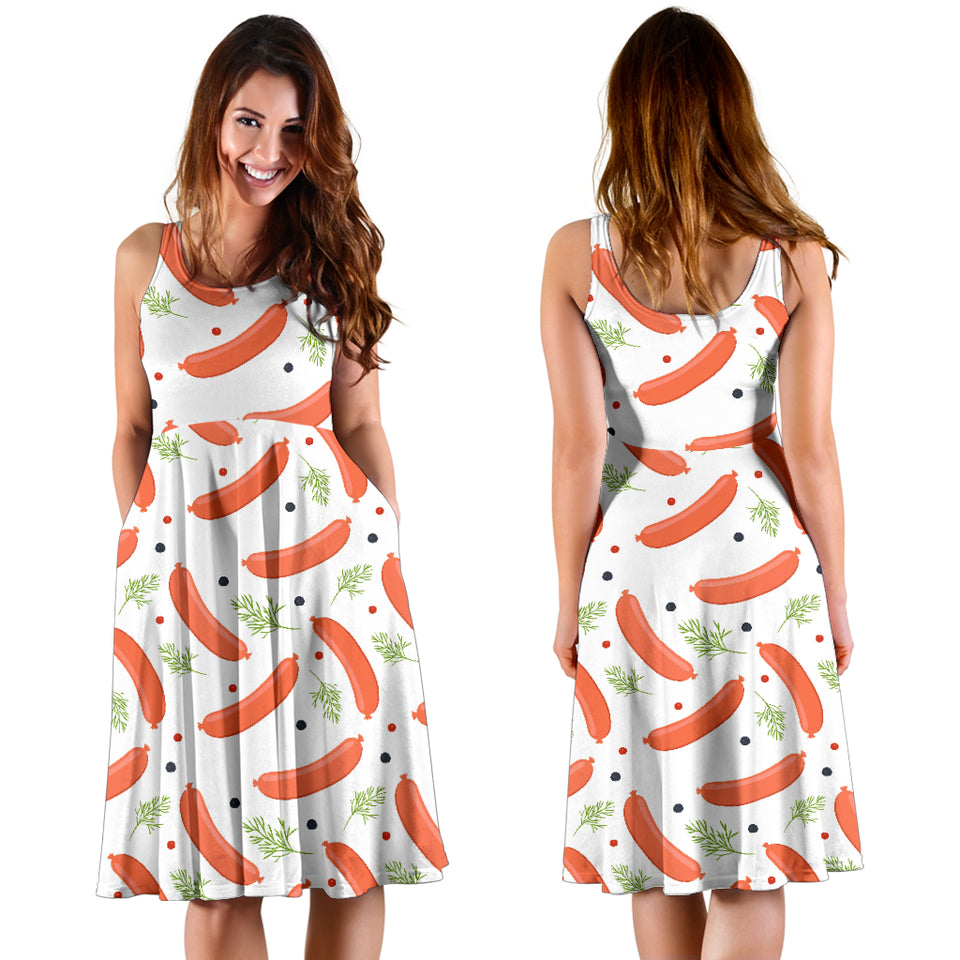 Sausage Pattern Print Design 03 Sleeveless Midi Dress