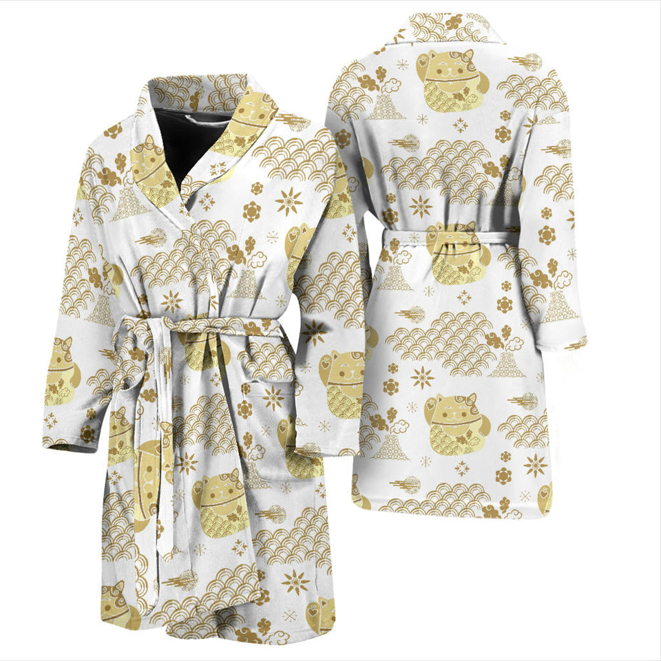 Gold Meneki Neko Lucky Cat Pattern Men Bathrobe