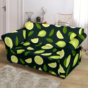 Lime Leaves Pattern Loveseat Couch Slipcover