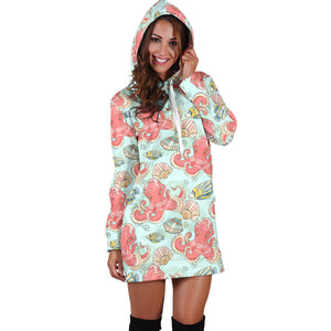 Octopus Fish Shell Pattern Women Hoodie Dress