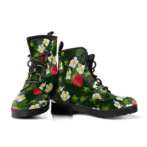 Strawberry Pattern Background Leather Boots