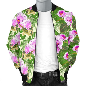 Orchid Leaves Pattern Men Bomber Jacket