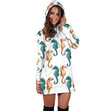 Seahorse Pattern Background Women Hoodie Dress