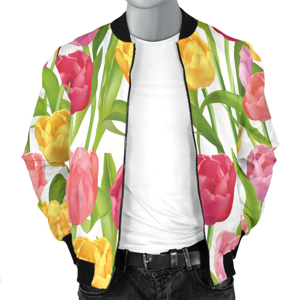 Pink Red Yellow Tulip Pattern Men Bomber Jacket