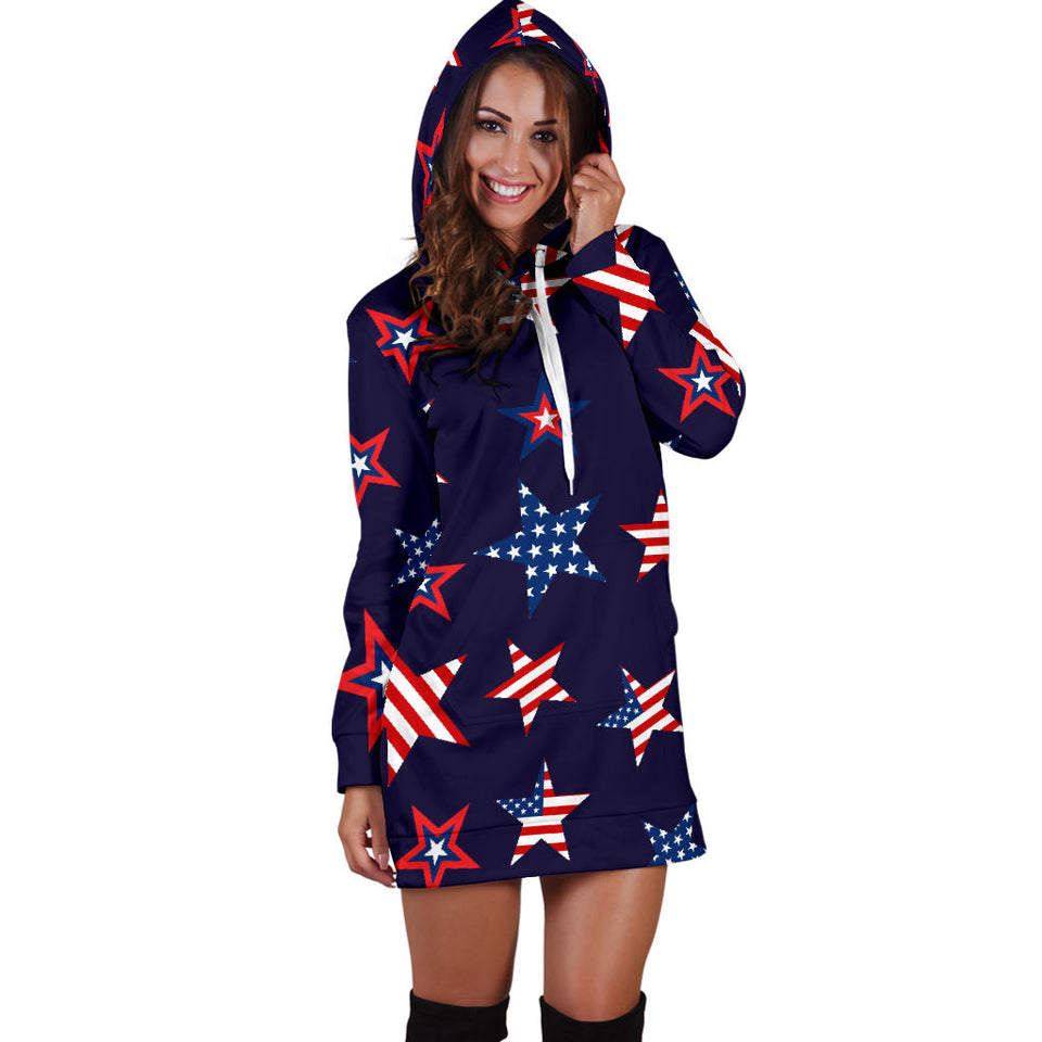 USA Star Pattern Theme Women Hoodie Dress