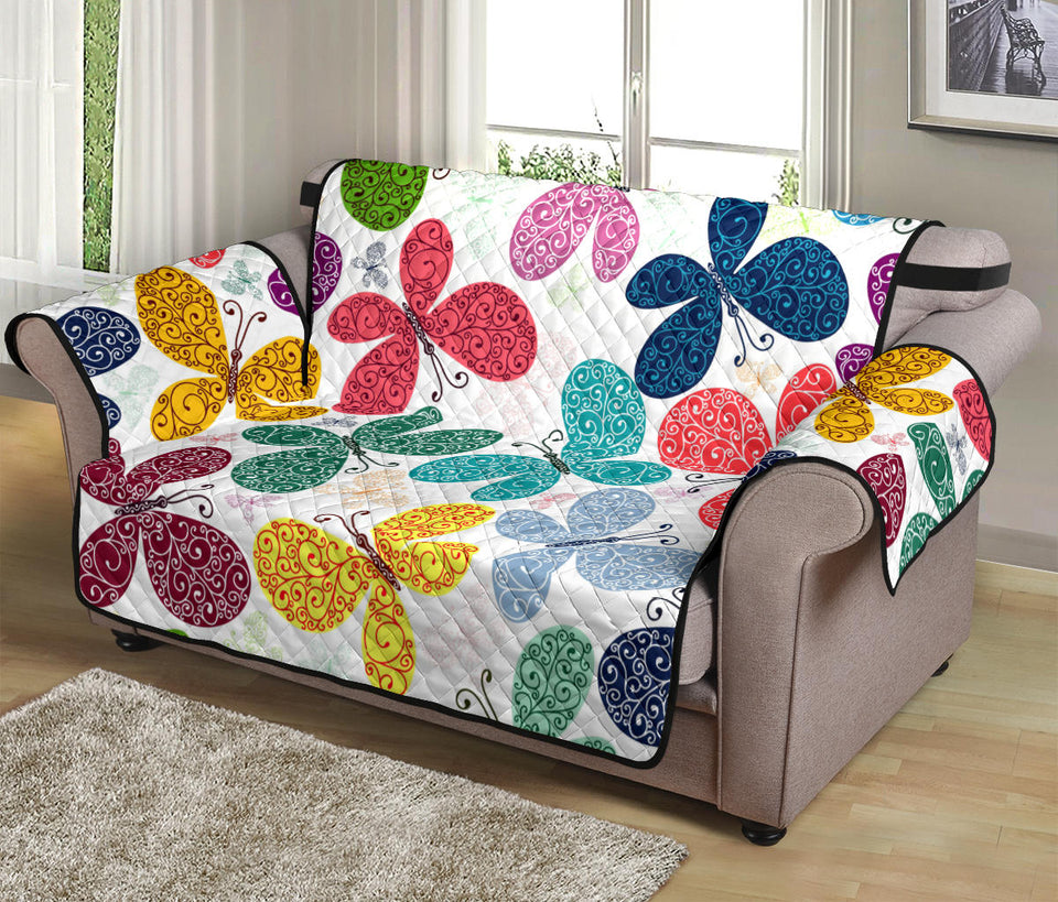 Colorful Butterfly Pattern Loveseat Couch Cover Protector