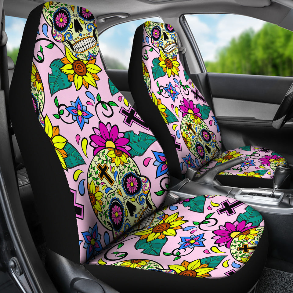 Colorful Suger Skull Pattern Universal Fit Car Seat Covers