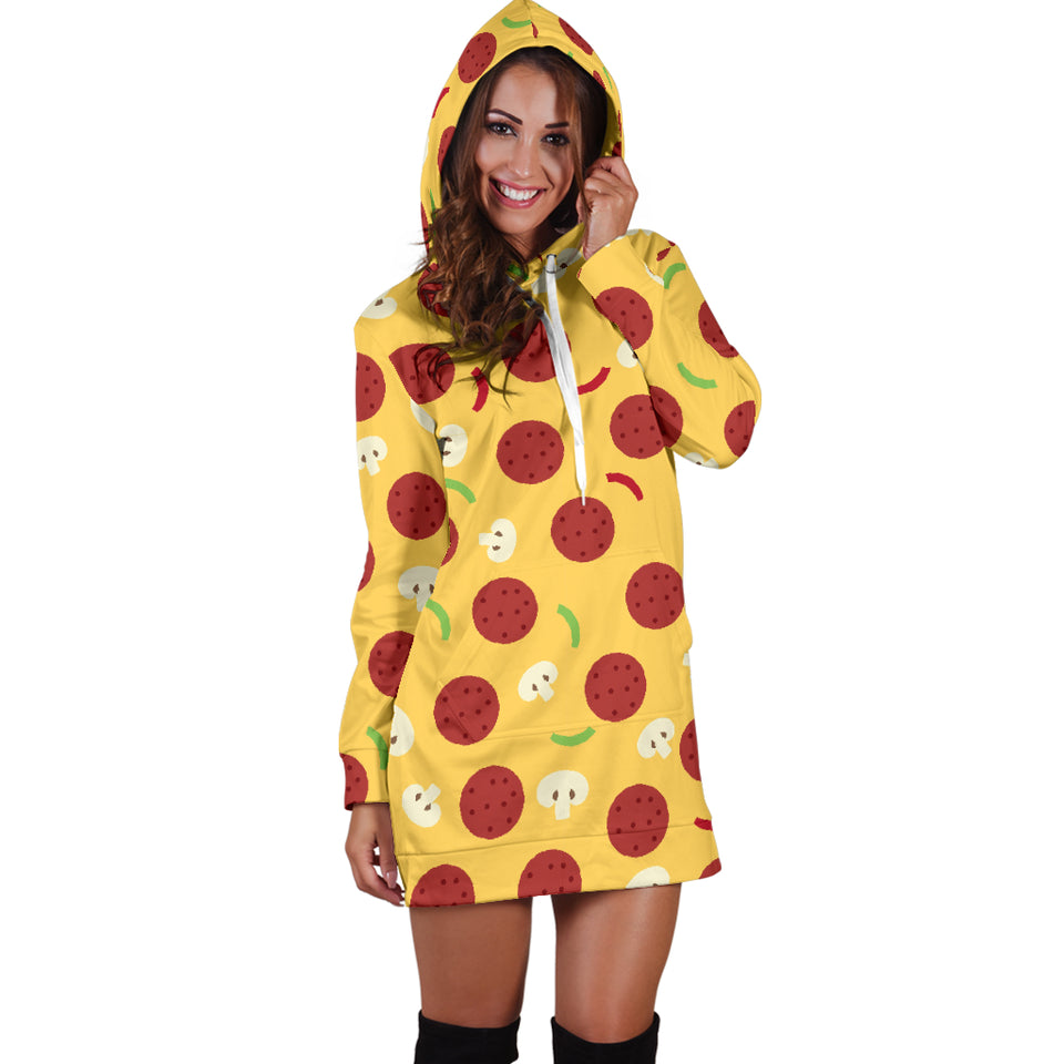 Pizza Salami Mushroom Texture Pattern Women Hoodie Dress