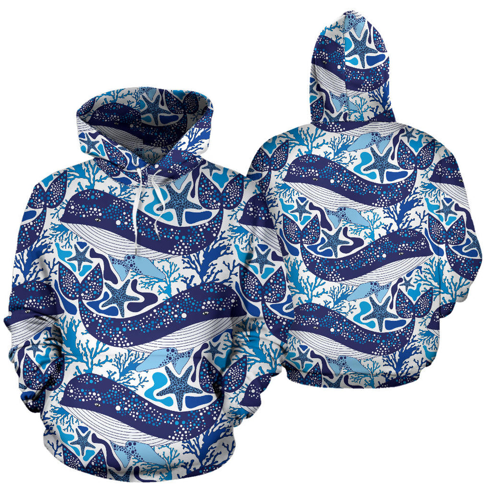Whale Starfish Pattern Men Women Pullover Hoodie