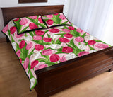 Pink White Tulip Pattern Quilt Bed Set