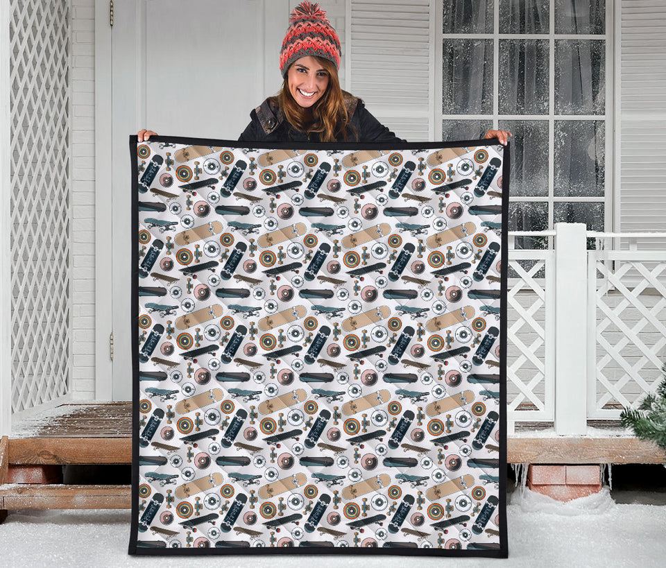 Skate Board Pattern Print Design 01 Premium Quilt
