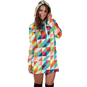 Rainbow Geometric Pattern Women Hoodie Dress