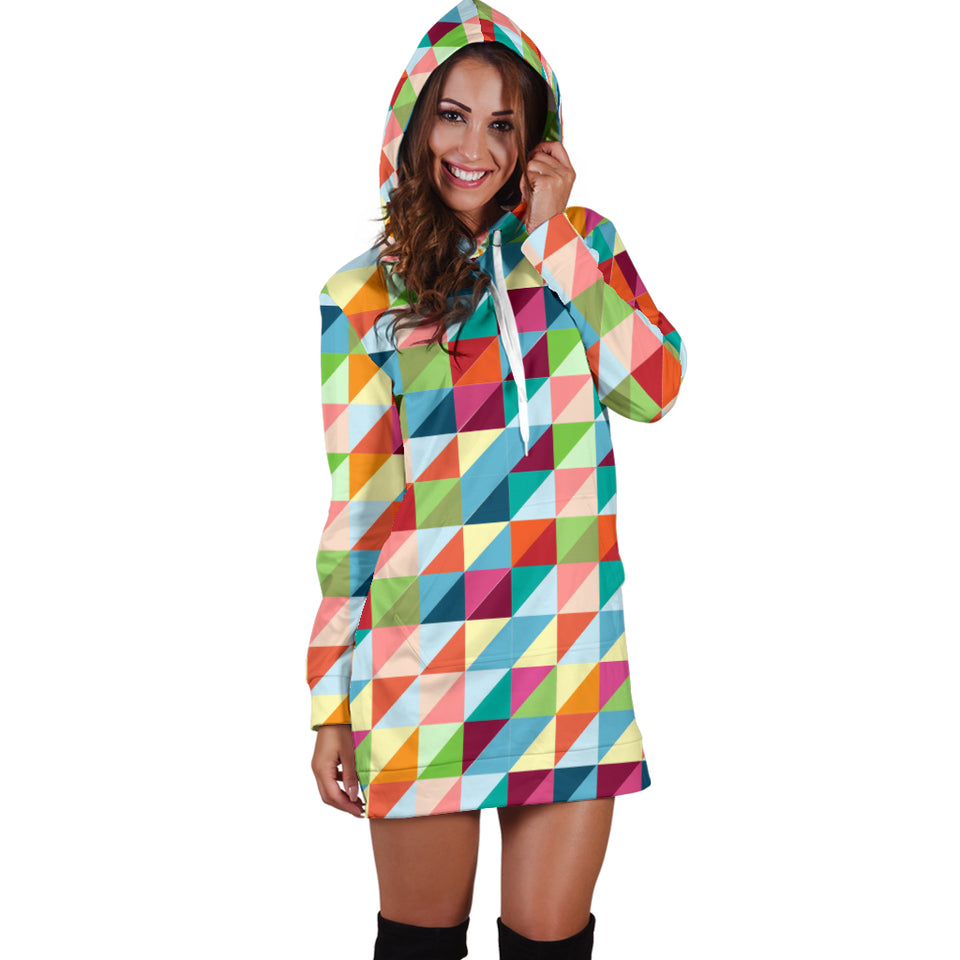 Rainbow Geometric Pattern Women Hoodie Dress