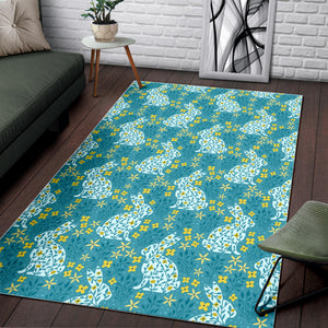 Rabbit Flower Theme Pattern Area Rug