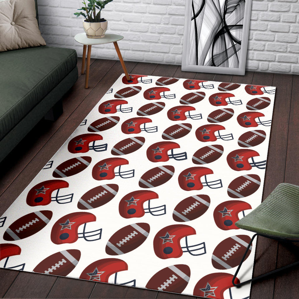 American Football Ball Red Helmet Pattern Area Rug