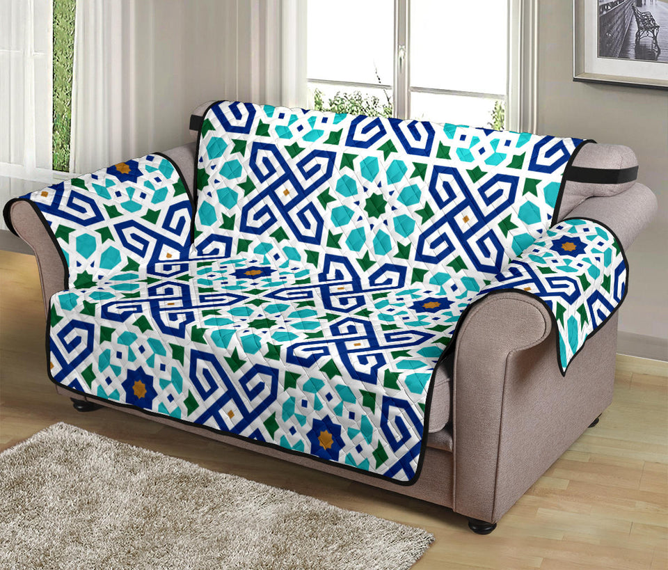 Blue Theme Arabic Morocco Pattern Loveseat Couch Cover Protector