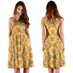 Squirrel Pattern Print Design 01 Sleeveless Midi Dress