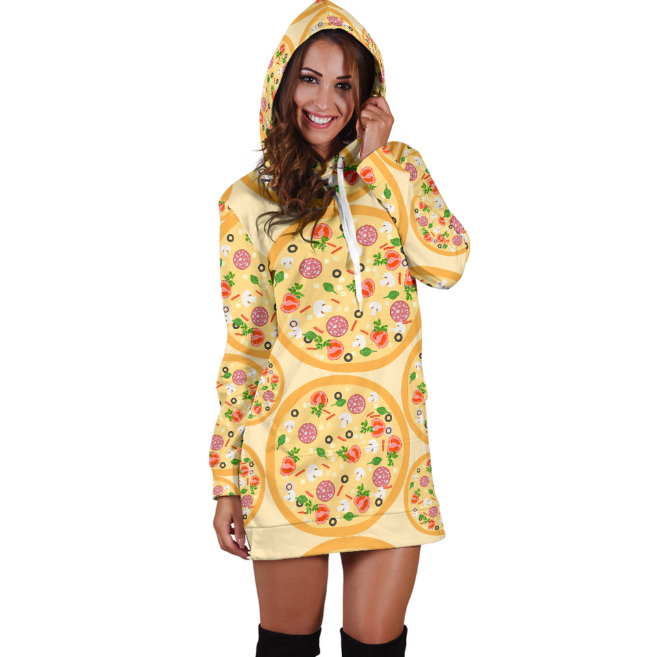 Pizza Theme Pattern Women Hoodie Dress