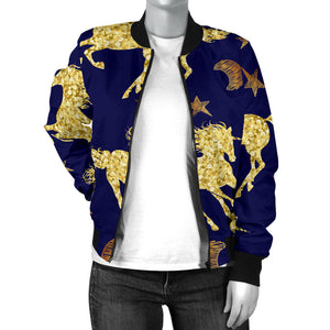 Unicorn Gold Pattern Women Bomber Jacket