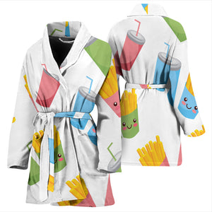 Colorful French Fries Pattern Women Bathrobe