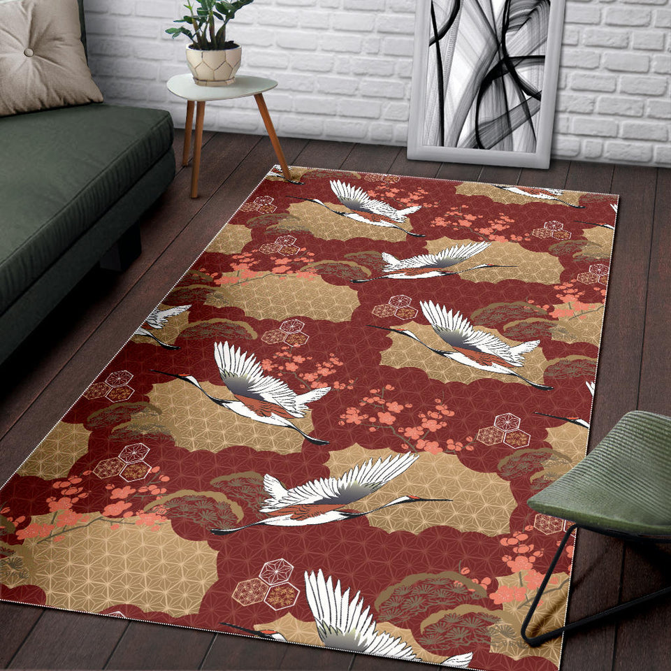 Japanese Crane Theme Pattern Area Rug