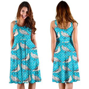 Seagull Pattern Print Design 02 Sleeveless Midi Dress