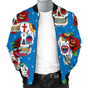 Suger Skull Rose Pattern Men Bomber Jacket