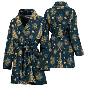 Gold Snowflake Chirstmas Pattern Women Bathrobe