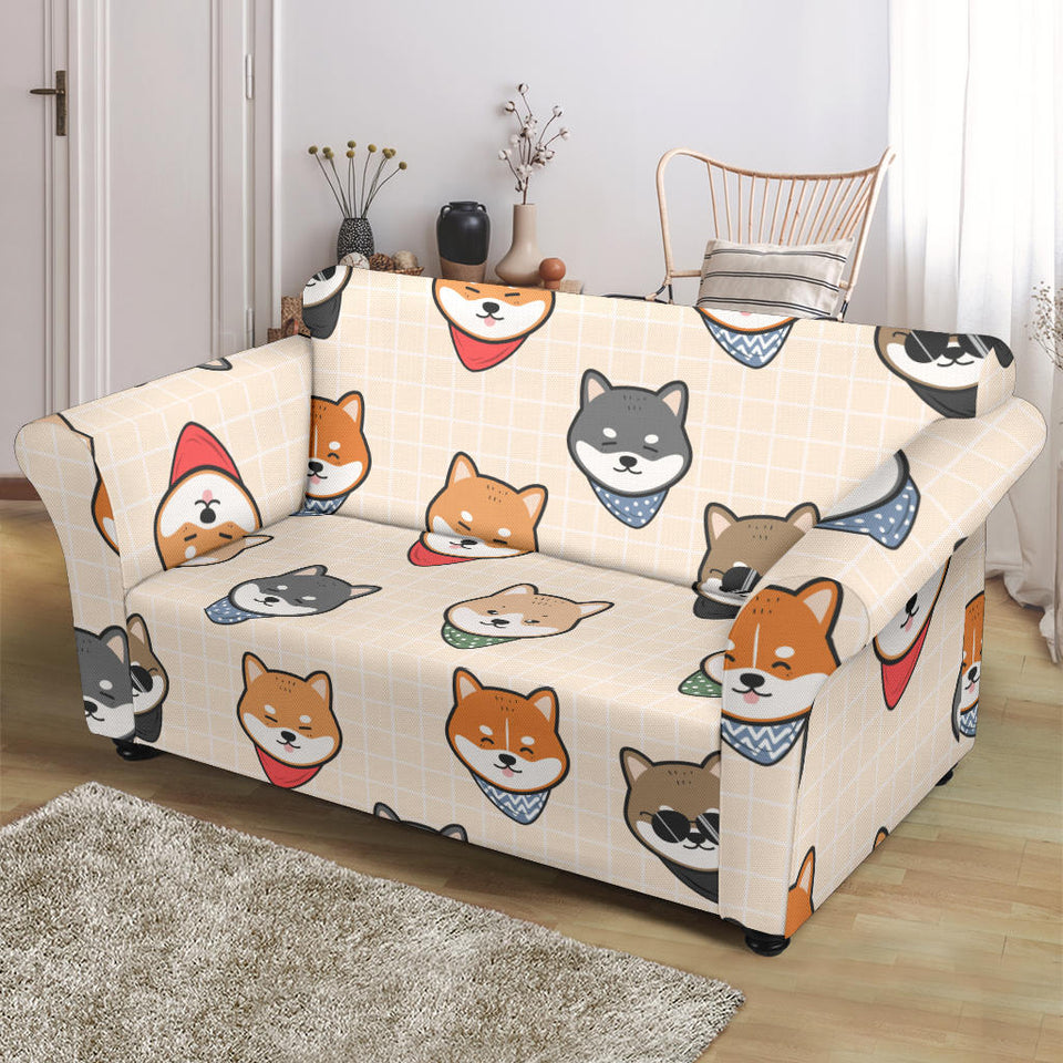 Shiba Inu Head Pattern Loveseat Couch Slipcover