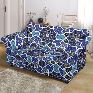 Blue Arabic Morocco Pattern Loveseat Couch Slipcover