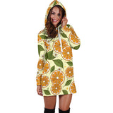 Sliced Orange Leaves  Pattern Women Hoodie Dress