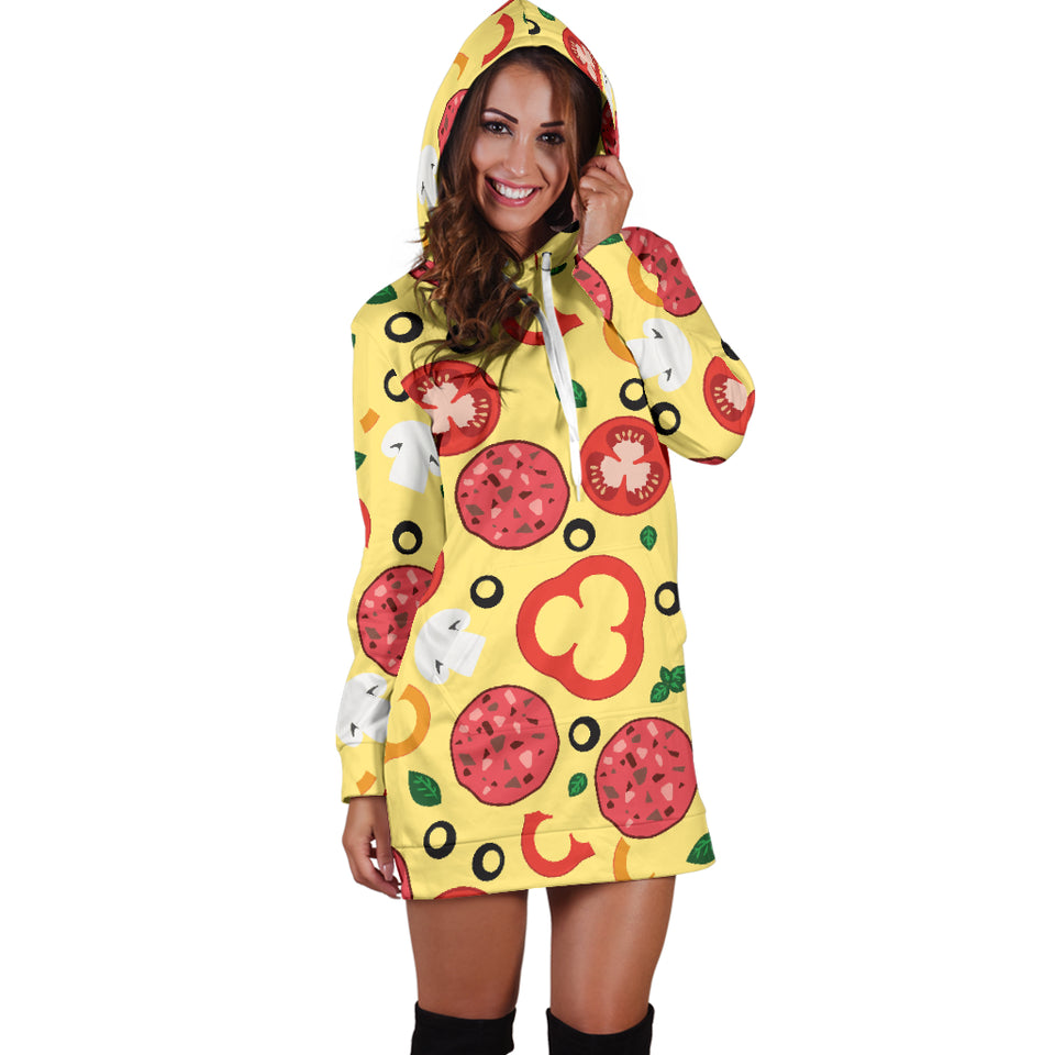 Pizza Tomato Salami Texture Pattern Women Hoodie Dress