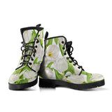 White Tulip Pattern Leather Boots