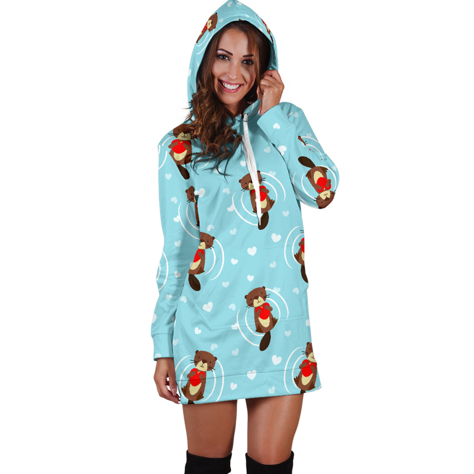 Otter Heart Pattern Women Hoodie Dress