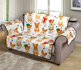 Christmas Corgi Pattern Background Loveseat Couch Cover Protector