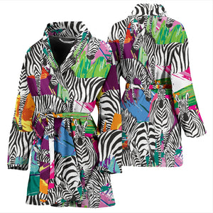 Zebra Colorful Pattern Women Bathrobe