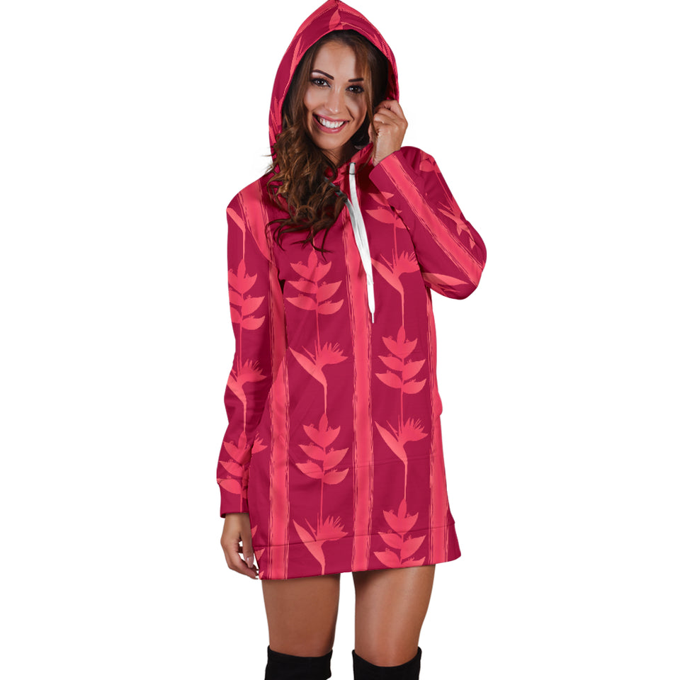 Heliconia Pink Pattern Women Hoodie Dress