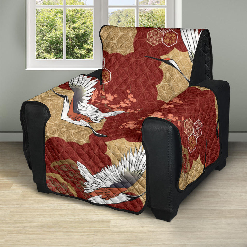 Japanese Crane Theme Pattern Recliner Cover Protector