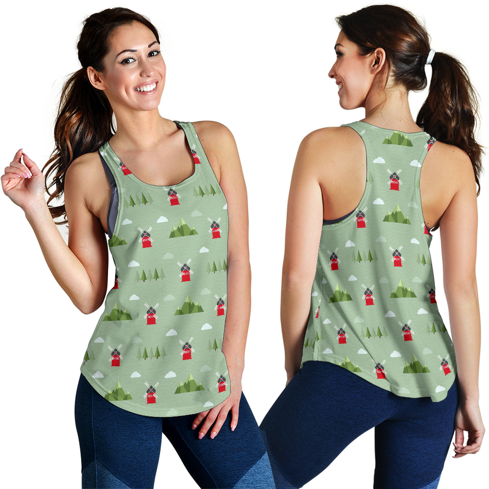 Windmill Green Pattern Women Racerback Tank Top