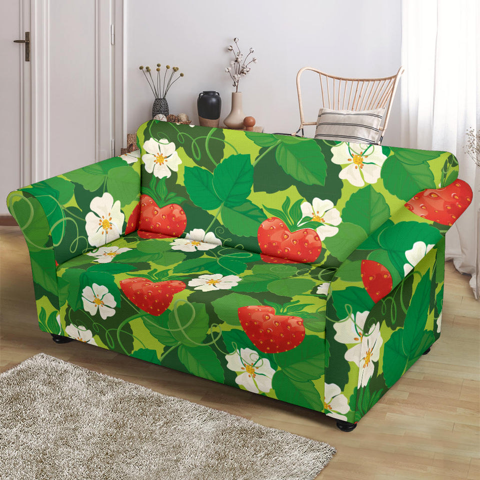 Strawberry Leaves Pattern Loveseat Couch Slipcover