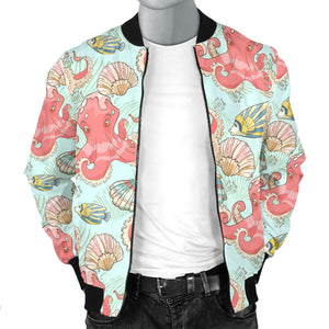 Octopus Fish Shell Pattern Men Bomber Jacket