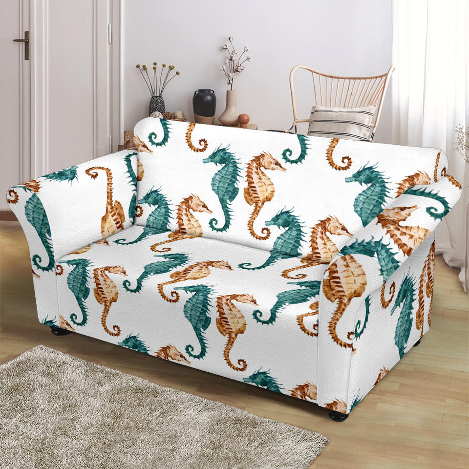 Seahorse Pattern Background Loveseat Couch Slipcover