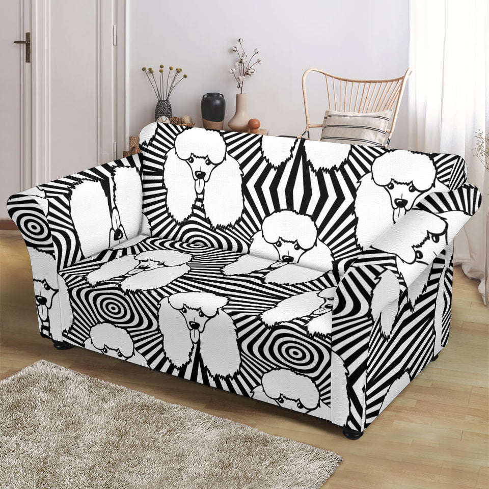 Black and White Poodle Pattern Loveseat Couch Slipcover