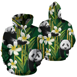 Panda Bamboo Flower Pattern  Men Women Pullover Hoodie