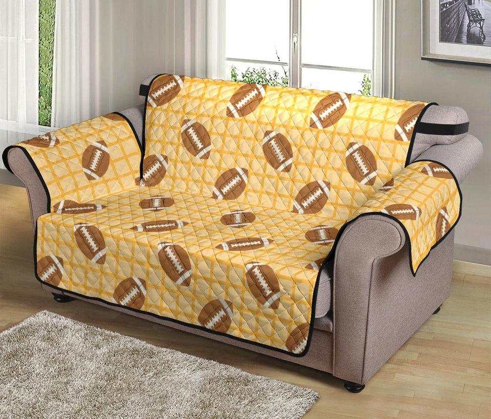 American Football Ball Pattern Yellow Background Loveseat Couch Cover Protector