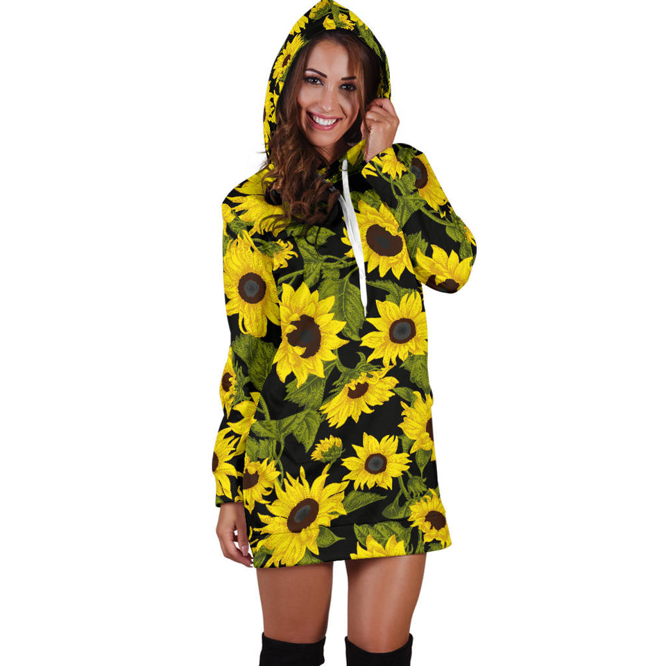 Sunflower Theme Pattern  Women Hoodie Dress