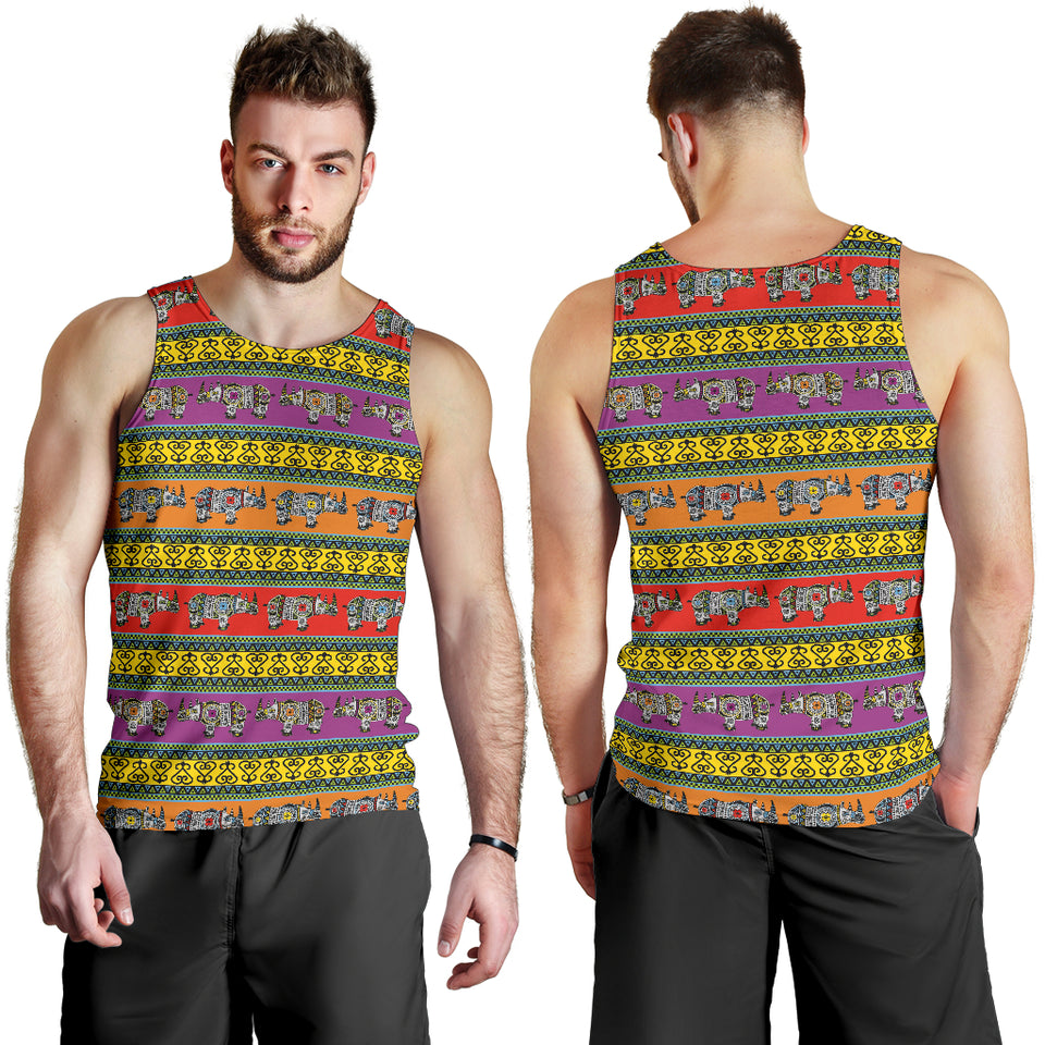 Rhino African Afro Dashiki Adinkra Kente Pattern Ethnic Motifs Men Tank Top